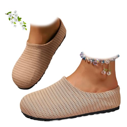 Damen Knit Round Toe Flats Pantoletten Schuhe Bequeme Orthopädische Weite Plateau Clogs Mesh Atmungsaktiv Niedriger Absatz Hausschuhe, braun, 44 EU Damen Knit Round Toe Flats Pantoletten Schuhe Bequeme Orthopädische Weite Plateau Clogs Mesh Atmungsaktiv Niedriger Absatz Hausschuhe, braun, 44 EU von MAOAEAD