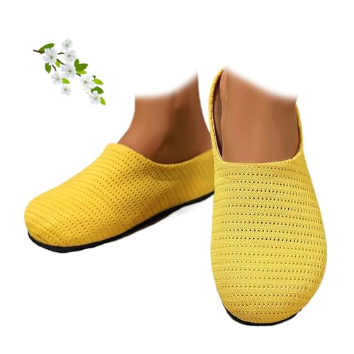 Damen Knit Round Toe Flats Pantoletten Schuhe Bequeme Orthopädische Weite Plateau Clogs Mesh Atmungsaktiv Niedriger Absatz Hausschuhe, gelb, 44 EU Damen Knit Round Toe Flats Pantoletten Schuhe Bequeme Orthopädische Weite Plateau Clogs Mesh Atmungsaktiv Niedriger Absatz Hausschuhe, gelb, 44 EU von MAOAEAD