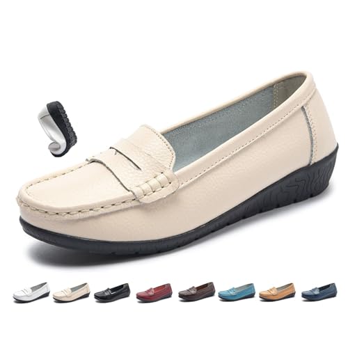 Damen Leder Atmungsaktive Mokassins Schuhe Bequeme Walking Flat Loafer Damen Klassische Leder Orthopädische Penny Loafer, beige, 41 EU Damen Leder Atmungsaktive Mokassins Schuhe Bequeme Walking Flat Loafer Damen Klassische Leder Orthopädische Penny Loafer, beige, 41 EU von MAOAEAD