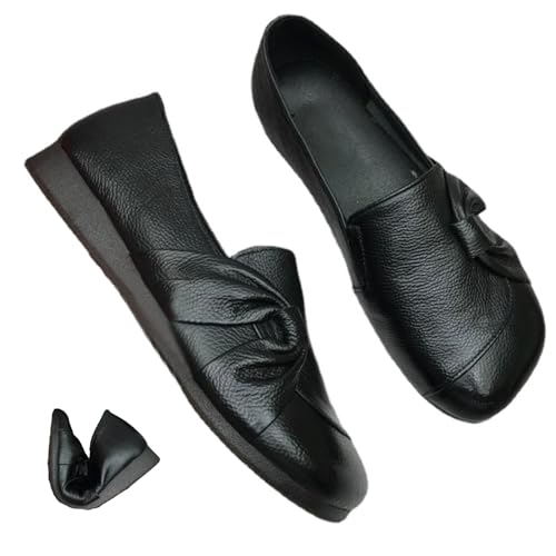 Damen Leder Weiche Sohle Rutschfeste Schuhe Weiche Orthopädische Schuhe Leichte Atmungsaktive Slip-On Loafer Casual Komfort Flache Wanderschuhe, Schwarz , 36 EU von MAOAEAD