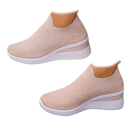 Damen Strass Mesh Slip On Wedge Sneakers Orthopädische Wedge Sneaker mit Mesh Kristall Bequeme Atmungsaktive Wanderschuhe, rose, 38.5 EU von MAOAEAD