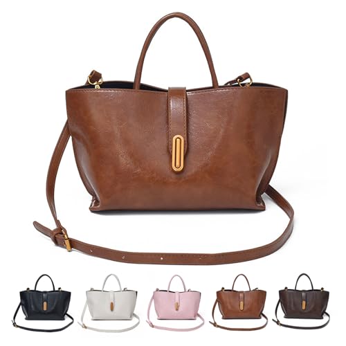 Elegante Damen-Handtasche, einfarbig, französischer Stil, Vintage, Leder, Eimertasche, vielseitige Umhängetasche, Schultertasche für Damen, Retro Braun, M Elegante Damen-Handtasche, einfarbig, französischer Stil, Vintage, Leder, Eimertasche, vielseitige Umhängetasche, Schultertasche für Damen, Retro Braun, M von MAOAEAD