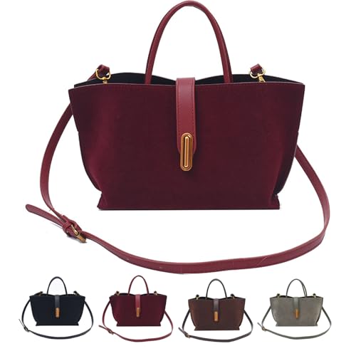 Elegante Damen-Handtasche, einfarbig, französischer Stil, Vintage, Leder, Eimertasche, vielseitige Umhängetasche, Schultertasche für Damen, Wildleder, Weinrot, M Elegante Damen-Handtasche, einfarbig, französischer Stil, Vintage, Leder, Eimertasche, vielseitige Umhängetasche, Schultertasche für Damen, Wildleder, Weinrot, M von MAOAEAD