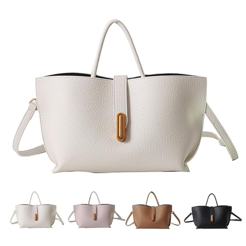 Elegante Damen-Handtasche, einfarbig, französischer Stil, Vintage, Leder, Eimertasche, vielseitige Umhängetasche, Schultertasche für Damen, weiß, M Elegante Damen-Handtasche, einfarbig, französischer Stil, Vintage, Leder, Eimertasche, vielseitige Umhängetasche, Schultertasche für Damen, weiß, M von MAOAEAD