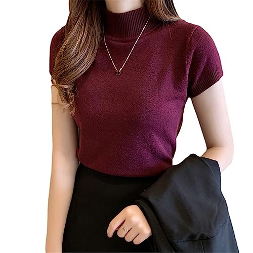 MAOAEAD Damen Halber Rollkragen Strickoberteile Herbst Dünne Kurzarm Pullover Stretch Slim Innenhemden von MAOAEAD
