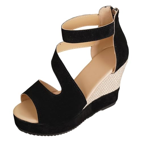 MAOAEAD Damen Orthopädische Keilsandalen Weite Passform Plateau Espadrilles mit Fußgewölbeunterstützung Leichte Sommer Casual & Dressy Sandalen, Schwarz , 43 EU von MAOAEAD