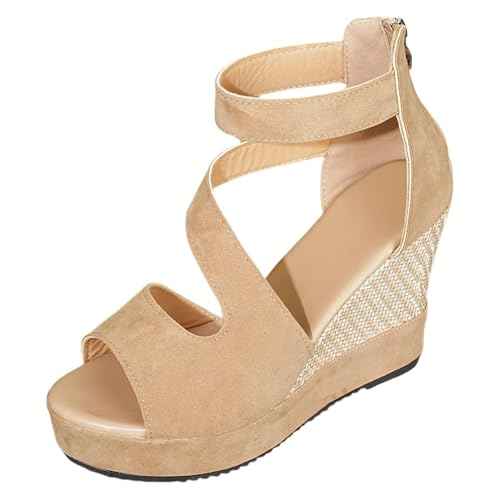 MAOAEAD Damen Orthopädische Keilsandalen Weite Passform Plateau Espadrilles mit Fußgewölbeunterstützung Leichte Sommer Casual & Dressy Sandalen, aprikose, 43 EU von MAOAEAD