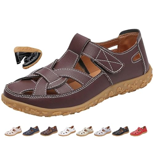 MAOAEAD Damen Retro Flache Echtes Leder Rutschfeste Sandalen Atmungsaktive Leder Orthopädische Loafer Weite Passform Geschlossene Zehen Fischersandalen, coffee, 44 EU MAOAEAD Damen Retro Flache Echtes Leder Rutschfeste Sandalen Atmungsaktive Leder Orthopädische Loafer Weite Passform Geschlossene Zehen Fischersandalen, coffee, 44 EU von MAOAEAD