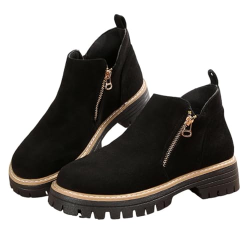 MAOAEAD Damen Stiefeletten mit rundem Zehenbereich, seitlichem Reißverschluss, klobiger Absatz, Chelsea-Stiefel, Wildleder, modisch, einfarbig, orthopädische Stiefelette, Schwarz , 39.5 EU von MAOAEAD