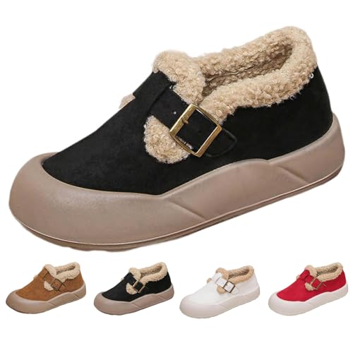 MAOAEAD Damen Warm Fleece Gefüttert Gemütliche Stiefel Winter rutschfeste Indoor/Outdoor Schlupfschuhe mit Kunstfell Bequeme Plüsch Knöchel Booties, Schwarz , 38 EU von MAOAEAD