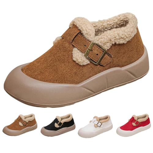 MAOAEAD Damen Warm Fleece Gefüttert Gemütliche Stiefel Winter rutschfeste Indoor/Outdoor Schlupfschuhe mit Kunstfell Bequeme Plüsch Knöchel Booties, camel, 39 EU von MAOAEAD