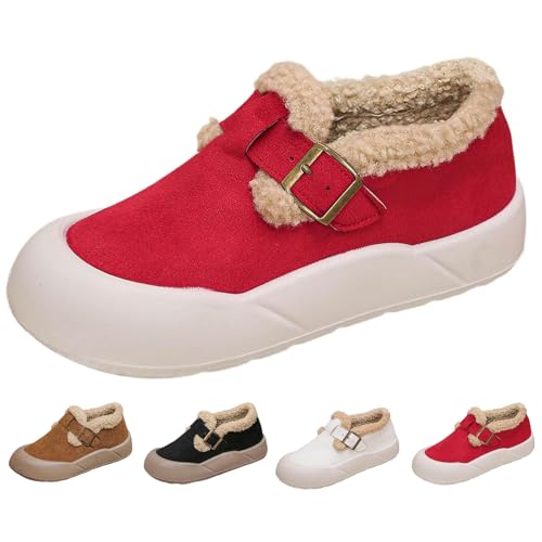 MAOAEAD Damen Warm Fleece Gefüttert Gemütliche Stiefel Winter rutschfeste Indoor/Outdoor Schlupfschuhe mit Kunstfell Bequeme Plüsch Knöchel Booties, rot, 38 EU von MAOAEAD