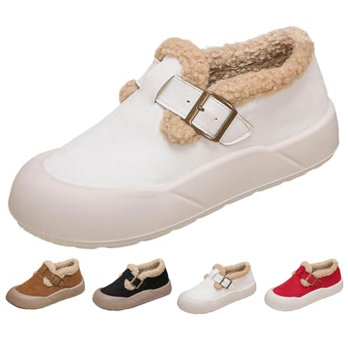 MAOAEAD Damen Warm Fleece Gefüttert Gemütliche Stiefel Winter rutschfeste Indoor/Outdoor Schlupfschuhe mit Kunstfell Bequeme Plüsch Knöchel Booties, weiß, 40.5 EU von MAOAEAD