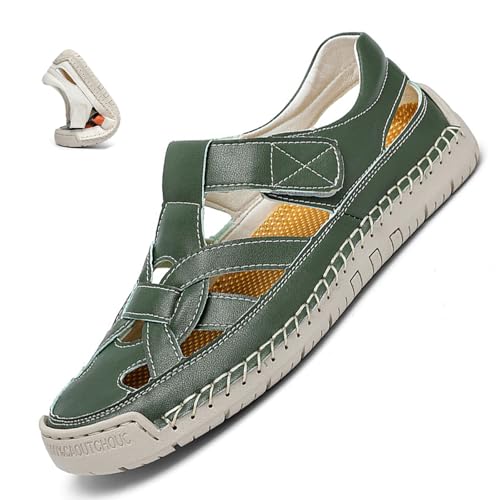 MAOAEAD Fischer-Sandalen für Damen, geschlossene Zehenpartie, Leder, breite Passform, Gladiator-Sandalen, bequem, weich, leicht, rutschfest, Strandschuhe, Green a, 43 EU von MAOAEAD