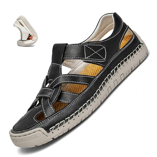 MAOAEAD Fischer-Sandalen für Damen, geschlossene Zehenpartie, Leder, breite Passform, Gladiator-Sandalen, bequem, weich, leicht, rutschfest, Strandschuhe, Schwarz A, 43 EU MAOAEAD Fischer-Sandalen für Damen, geschlossene Zehenpartie, Leder, breite Passform, Gladiator-Sandalen, bequem, weich, leicht, rutschfest, Strandschuhe, Schwarz A, 43 EU von MAOAEAD