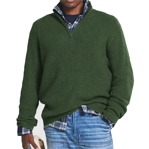 MAOAEAD Herren Kaschmir Business Casual Zipper Sweater Classic Herren Viertel Zip Up Pullover Herbst Lose Mock Neck Pullover, armee-grün, XXXXL von MAOAEAD