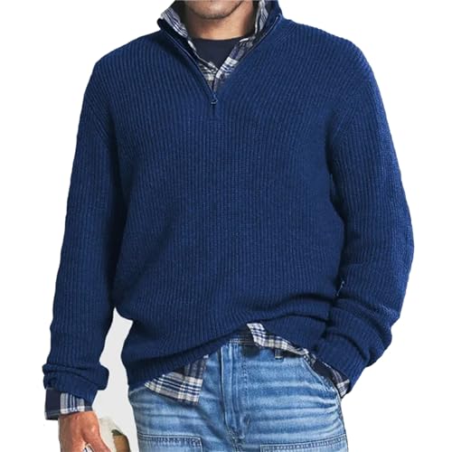 MAOAEAD Herren Kaschmir Business Casual Zipper Sweater Classic Herren Viertel Zip Up Pullover Herbst Lose Mock Neck Pullover, dunkelblau, XX-Large von MAOAEAD