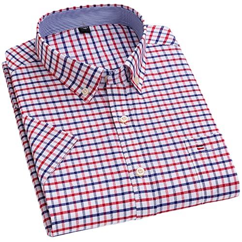 MAOAEAD Herren Oxford Kurzarm Hemd Sommer Casual Bequem Standard-Passform Button-Down Plaid Gestreifte Baumwollhemden (D509,44/4XL) von MAOAEAD