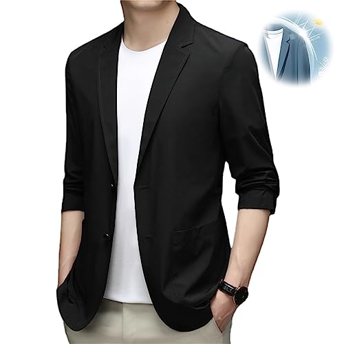 MAOAEAD Herren Sommer Leichte Anzugjacke Sommer Sonnenschutz Blazer für Männer Casual Slim Fit Sport Mantel Jacken, Schwarz , 7XL(125-135kg) von MAOAEAD