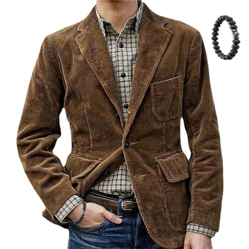 MAOAEAD Herren Vintage Cord Revers Jacke Winter Cord Blazer Elegant Einfarbig Cord Revers Tasche Jacke (Braun, 2XL) von MAOAEAD