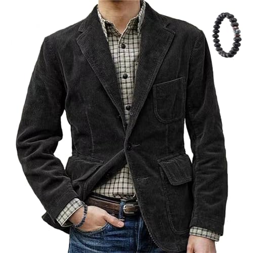 MAOAEAD Herren Vintage Cord Revers Jacke Winter Cord Blazer Elegant Einfarbig Cord Revers Tasche Jacke (Schwarz, 3XL) von MAOAEAD