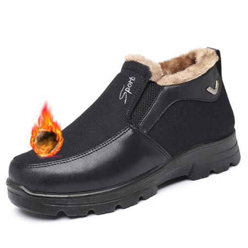MAOAEAD Herren Winter Fleece Wasserdicht Warme Rutschfeste Bequeme Schuhe Schnee Stiefeletten Neue Orthopädische Warme Schneestiefel, Schwarz , 48 EU von MAOAEAD