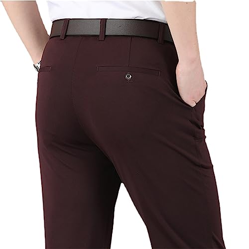 MAOAEAD Hohe Stretch Männer Klassische Hosen, Sommer Hohe Taille Casual Hosen Herren Stretch Hosen Mode Slim Fit Kleid Hosen (34W,Wine Red) von MAOAEAD