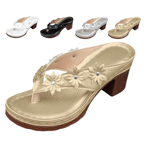 MAOAEAD Schicke Flip-Flops für Damen, mit floralem Keilabsatz, elegante orthopädische Flip-Flops, für Strand, Reisen, Freizeitausflüge, gold, 43 EU MAOAEAD Schicke Flip-Flops für Damen, mit floralem Keilabsatz, elegante orthopädische Flip-Flops, für Strand, Reisen, Freizeitausflüge, gold, 43 EU von MAOAEAD