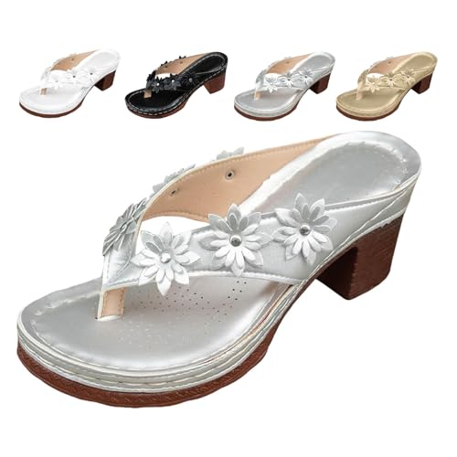 MAOAEAD Schicke Flip-Flops für Damen, mit floralem Keilabsatz, elegante orthopädische Flip-Flops, für Strand, Reisen, Freizeitausflüge, silber, 43 EU MAOAEAD Schicke Flip-Flops für Damen, mit floralem Keilabsatz, elegante orthopädische Flip-Flops, für Strand, Reisen, Freizeitausflüge, silber, 43 EU von MAOAEAD