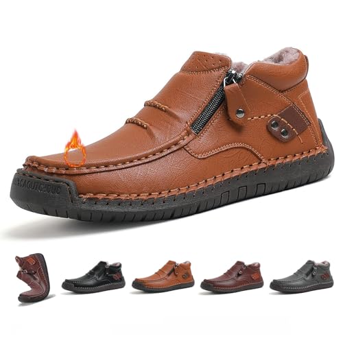 MAOAEAD The First Young Orthopädische Leder Fahrstiefel Handgefertigte Premium Slip On Chukka Boots mit Breiter Zehen- und Fußgewölbeunterstützung, wasserdichte rutschfeste Sohle für Freizeit, Arbeit von MAOAEAD