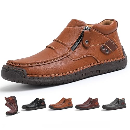 MAOAEAD The First Young Orthopädische Leder Fahrstiefel Handgefertigte Premium Slip On Chukka Boots mit Breiter Zehen- und Fußgewölbeunterstützung, wasserdichte rutschfeste Sohle für Freizeit, Arbeit von MAOAEAD