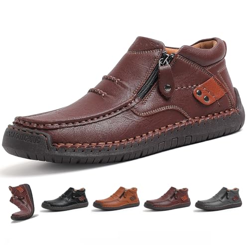 MAOAEAD The First Young Orthopädische Leder Fahrstiefel Handgefertigte Premium Slip On Chukka Boots mit Breiter Zehen- und Fußgewölbeunterstützung, wasserdichte rutschfeste Sohle für Freizeit, Arbeit von MAOAEAD