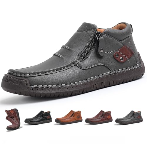 MAOAEAD The First Young Orthopädische Leder Fahrstiefel Handgefertigte Premium Slip On Chukka Boots mit Breiter Zehen- und Fußgewölbeunterstützung, wasserdichte rutschfeste Sohle für Freizeit, Arbeit von MAOAEAD