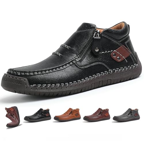 MAOAEAD The First Young Orthopädische Leder Fahrstiefel Handgefertigte Premium Slip On Chukka Boots mit Breiter Zehen- und Fußgewölbeunterstützung, wasserdichte rutschfeste Sohle für Freizeit, Arbeit von MAOAEAD