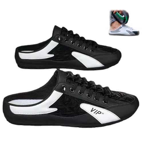 Rückenfreie Herren-Sneaker, Sommer-Slip-On-Herren-Sportschuhe, All-Match, lässig, Mule, offener Rücken, Sneaker, Outdoor-Schuhe, leder schwarz, 45 EU von MAOAEAD