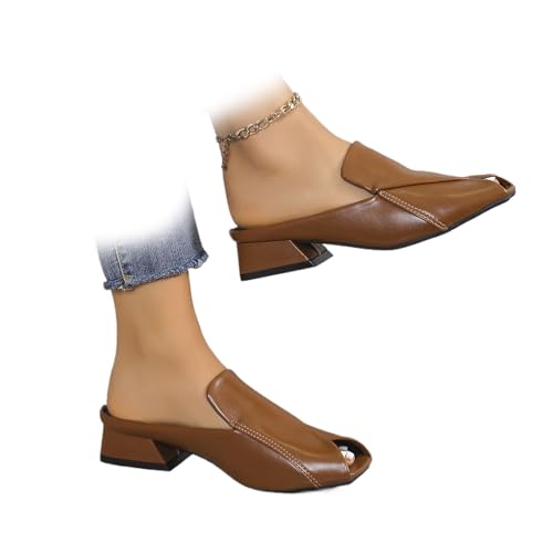Schicke und bequeme Damen-Sandalen, einfarbig, vielseitig einsetzbar, für Urlaub, Leder, quadratisch, offener Zehenbereich, niedriger Absatz, elegante Hausschuhe, dunkelbraun, 44 EU Schicke und bequeme Damen-Sandalen, einfarbig, vielseitig einsetzbar, für Urlaub, Leder, quadratisch, offener Zehenbereich, niedriger Absatz, elegante Hausschuhe, dunkelbraun, 44 EU von MAOAEAD