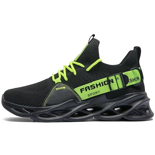 Sportschuhe Herren Sneaker Damen Turnschuhe Tennis Fitness Jogging Leichte Atmungsaktive Casual Schuhe Fashion Straßenlaufschuhe Strick LaufschuheG133 Black Green40 von MAOECIY
