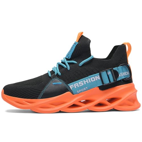 Sportschuhe Herren Sneaker Damen Turnschuhe Tennis Fitness Jogging Leichte Atmungsaktive Casual Schuhe Fashion Straßenlaufschuhe Strick LaufschuheG133 Black Orange 43 von MAOECIY