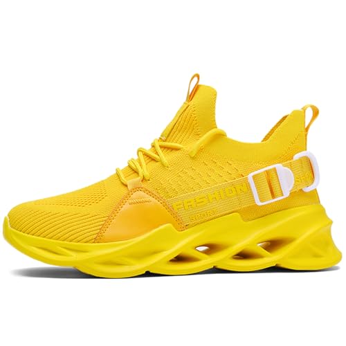 Sportschuhe Herren Sneaker Damen Turnschuhe Tennis Fitness Jogging Leichte Atmungsaktive Casual Schuhe Fashion Straßenlaufschuhe Strick LaufschuheG133 Yellow40 von MAOECIY