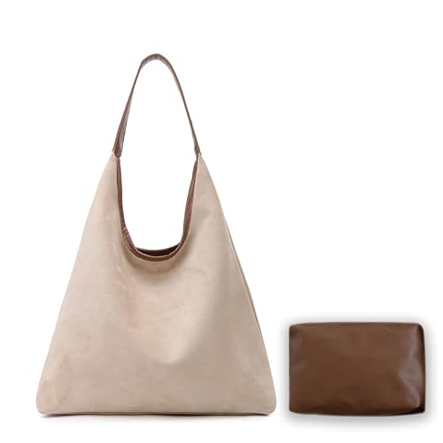 MAOILY Braune Wildledertaschen für Damen, 2024, braune Wildleder-Tragetasche für Damen, Wildledertasche, braunes Wildleder, Geldbörse, Beige, 36x31x13 cm or 14.17x12.2x5.12 inches von MAOILY