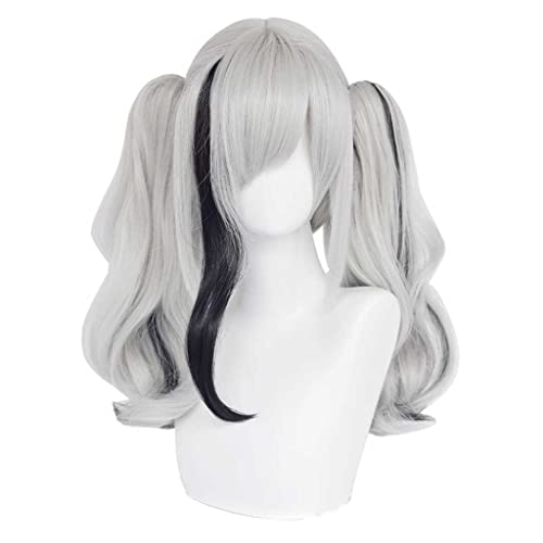 MAOMA Anime Cosplay Perücke，Arknights FEater Perücke，Silver Gray Double Ponytail Long Perücke，Mit Kostenloser Perückenkappe，für Party Alltag Halloween Perücke Cosplay von MAOMA