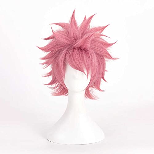 MAOMA Anime Cosplay Perücke，Fairy Tail Etherious Natsu Dragneel Perücke，Short pink Perücke，Mit Kostenloser Perückenkappe，für Party Alltag Halloween Perücke Cosplay von MAOMA