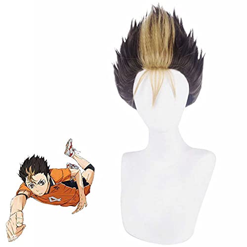 MAOMA Cosplay Perücke für Haikyuu!!,Synthetic Wig Perücke,mit Kostenloser Perückenkappe,Halloween Kostüm Party Alltag Cosplay（Yu Nishinoya） Black-Brown Wig von MAOMA