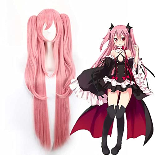 MAOMA Cosplay Perücke für Seraph of The End,Synthetic Wig Perücke,mit Kostenloser Perückenkappe,Halloween Kostüm Party Alltag Cosplay（Krul Tepes） Pink Long Straight Wig von MAOMA