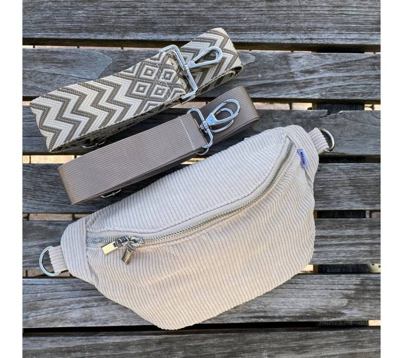 MAONI Bauchtasche Umhängetasche Beige Cord (Bestandteile: 1x Tasche, 2x Taschengurt zum Wechseln), geräumiges Hauptfach von MAONI