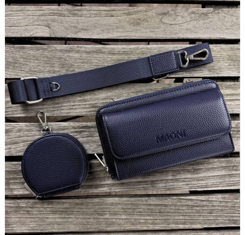 MAONI Geldbörse Geldbörse und Handytasche zum Umhängen - Schwarz (Packung, Handytasche zum Umhängen, einfarbiger Taschengurt, Münztasche), Vegan, Taschengurt auswechselbar, mit Handyfach von MAONI