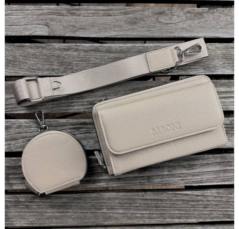 MAONI Geldbörse Geldbörse und Handytasche zum Umhängen - Schwarz (Packung, Handytasche zum Umhängen, einfarbiger Taschengurt, Münztasche), Vegan, Taschengurt auswechselbar, mit Handyfach von MAONI