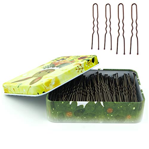 200 Stück U-förmige Haarnadeln schwarz/braun/blond mit niedlichem Etui, Haarnadeln für Brötchen, Premium-Bobby-Pins für Kinder, Mädchen und Frauen, ideal für alle Haartypen (6,1 und 5,1 cm) (braun) von MAORULU