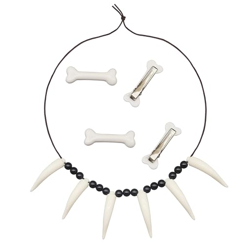 Halloween Knochen Halskette, Knochen Haarspangen, Steinzeit Kostüm Schmuckset, Gothic Haar Accessoires, Kette, Haarschmuck für Halloween Mottoparty Karneval Cosplay Dschungel Kostüm Frauen Mädchen von MAOSHYMS