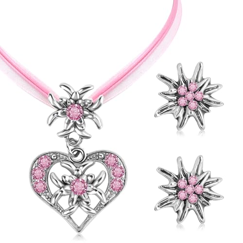 MAOSHYMS Oktoberfest Trachtenschmuck Damen,Trachtenkette Wiesnherz für Damen Bierfest Trachten Dirndl Outfit Accessoires (Rosa) von MAOSHYMS